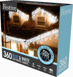 360 blue/white led snowing icicle light with timer