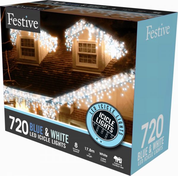 720 blue/white led snowing icicle light - timer