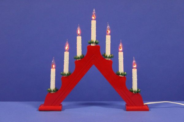 RED FLICKERING 7 BULB CANDLE BRIDGE